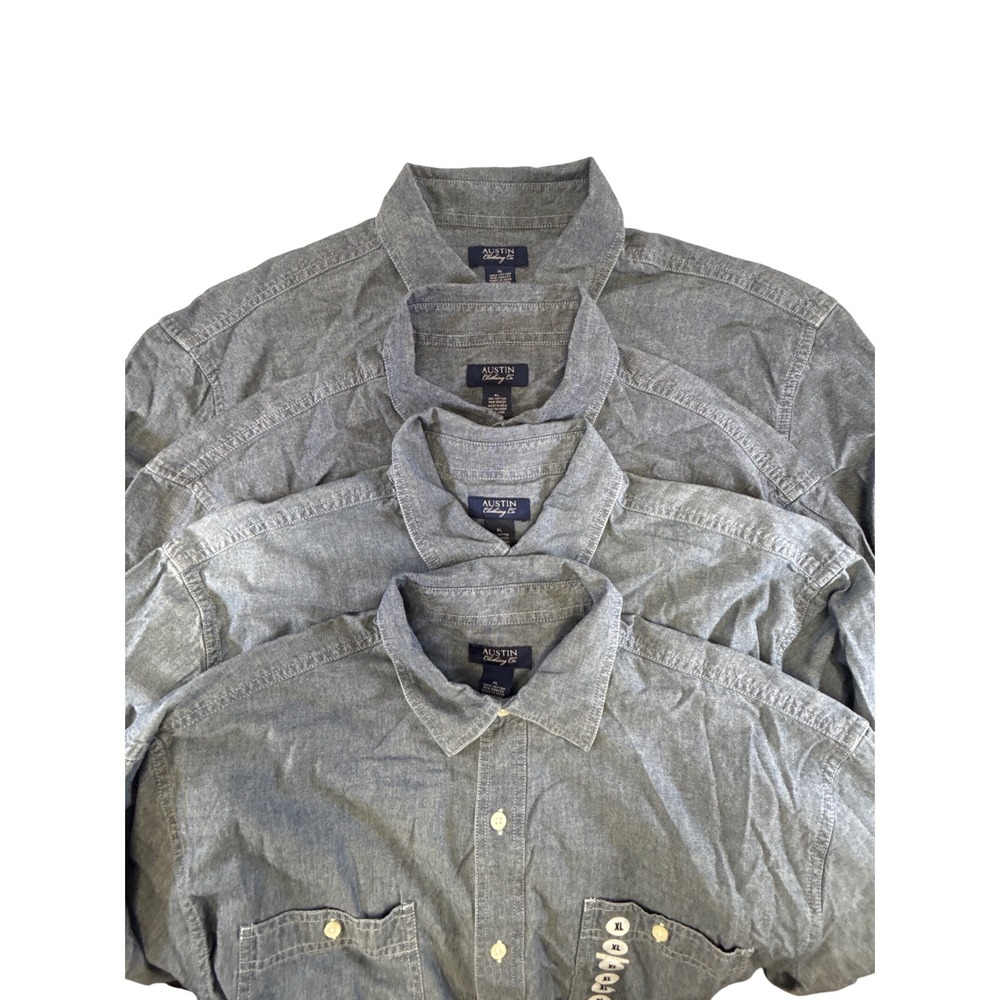 Lot of 4 Austin Co Mens XL Blue Chambray Long Sleeve Button Down Shirt NEW